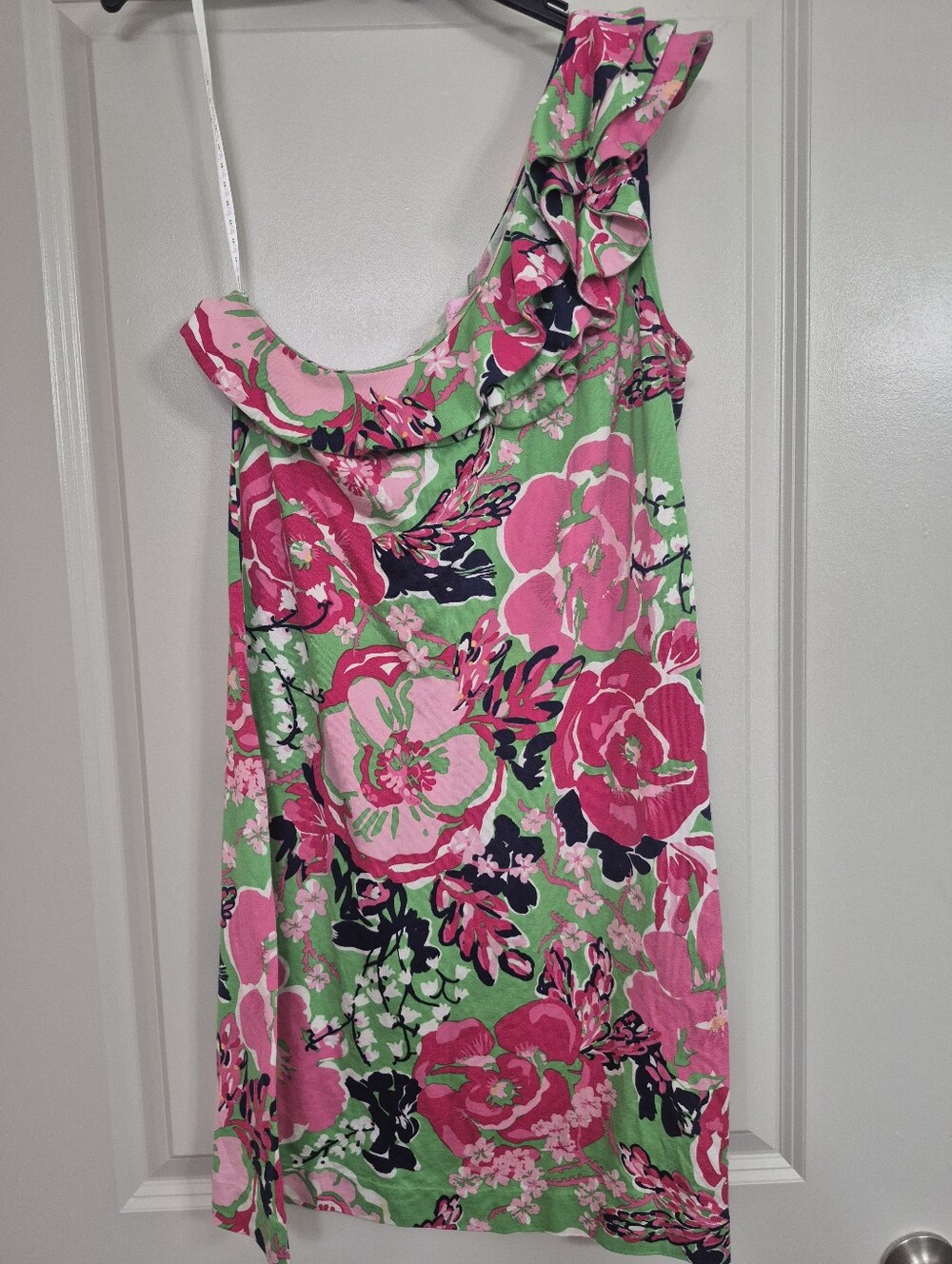 One-Shoulder Floral Dress in Pink & Green